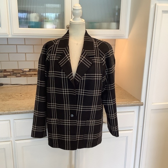 Jaeger London Vintage Wool Black and White Jacket Size 12 - Picture 1 of 9